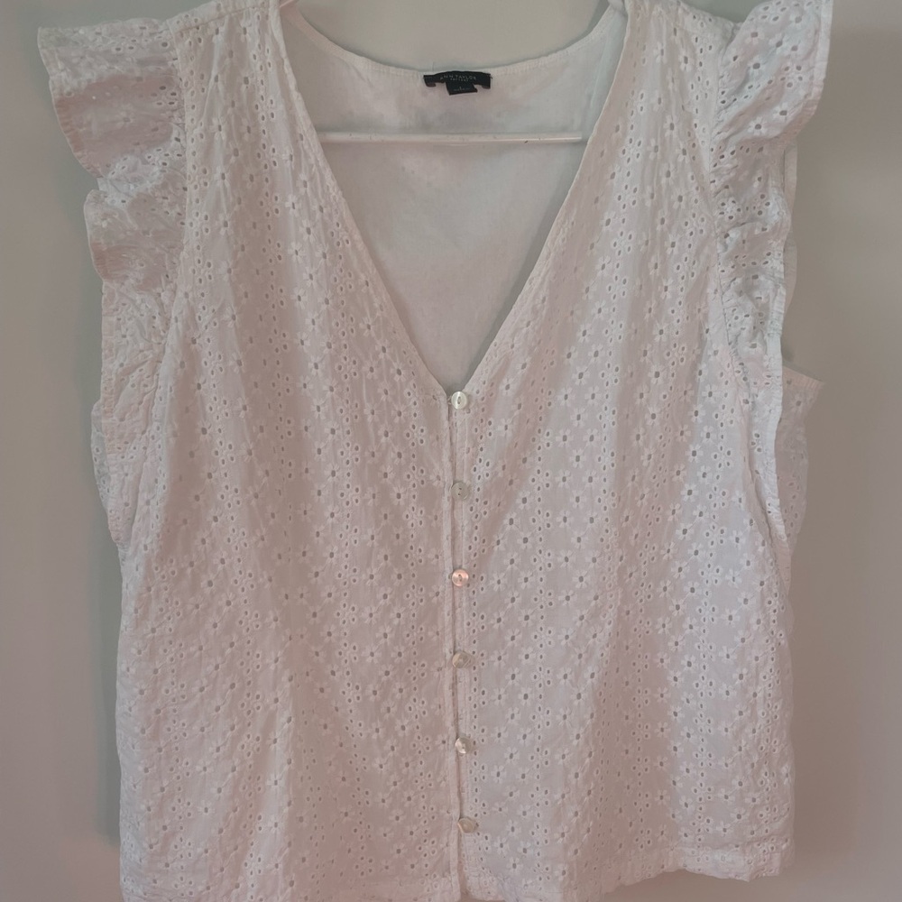 Ann Taylor Factory  Eyelet Button-Down Top Large